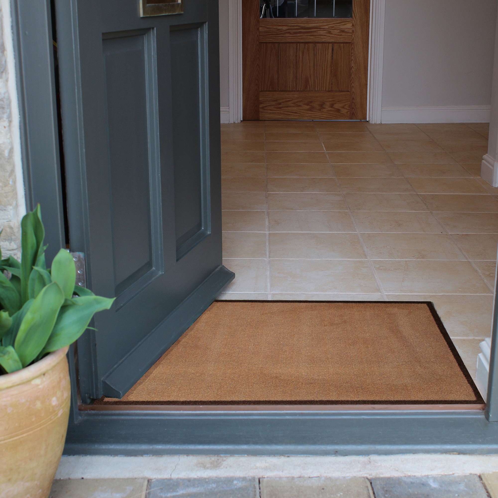 Plain Washable Recycled Doormat In Natural